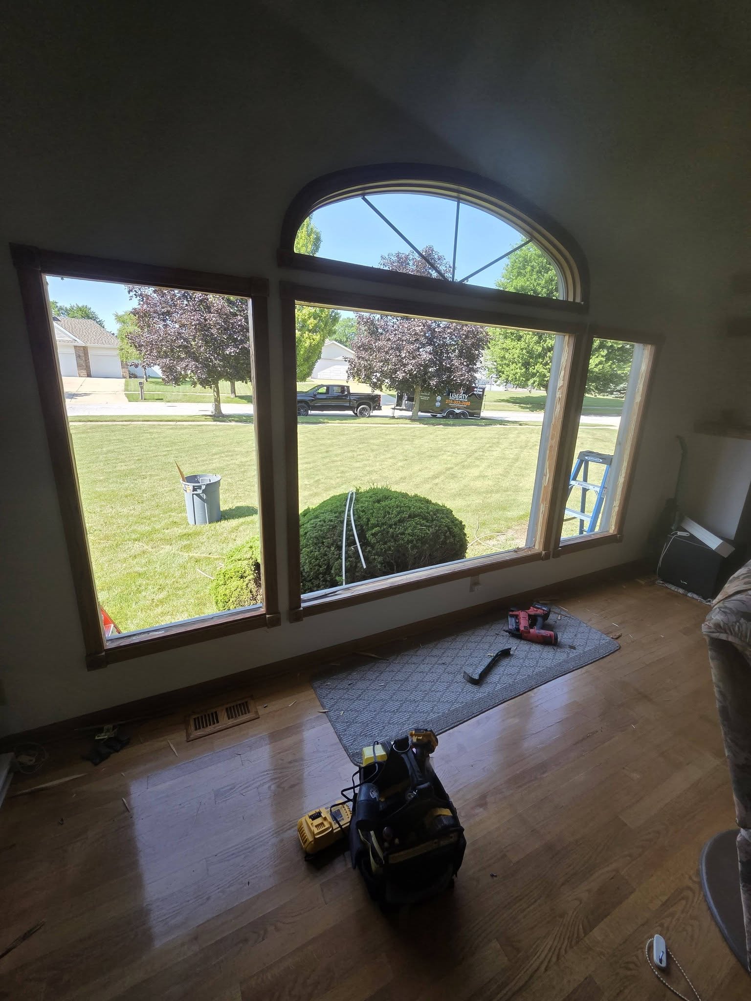 During - living room picture window openings during ProVia Endure installation in Crown Point, IN