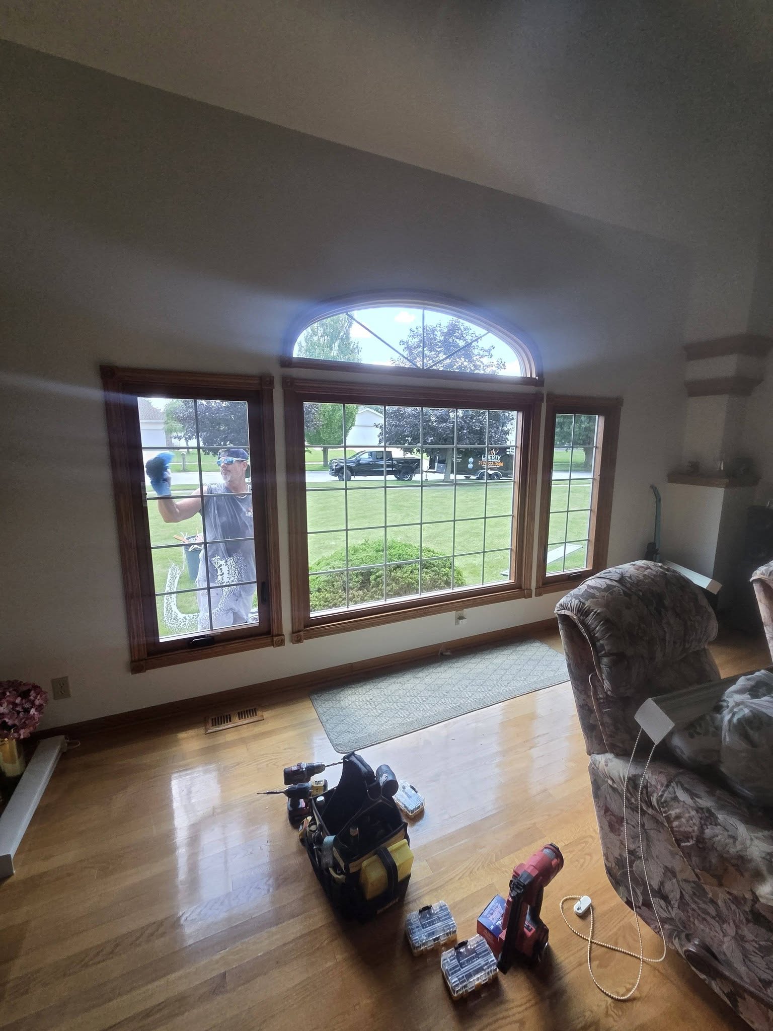 After - new ProVia Endure windows with Vintage Pecan interior finish in Crown Point, IN